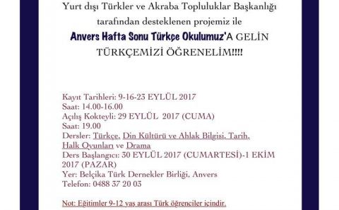 Anvers Hafta Sonu Türkçe Okulumuz Projesi Hayata Geçiyor