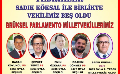 BRÜKSEL PARLAMENTODAKİ VEKİL SAYIMIZ  SADIK KÖKSAL İLE BİRLİKTE 5 OLDU