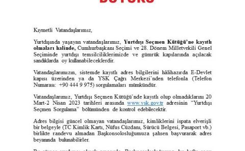 BRÜKSEL VE ANVERS BAŞKONSOLOSLUKLARIMIZDAN SEÇİM DUYURUSU